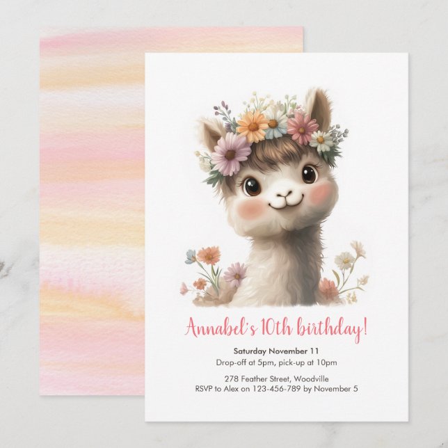 Chicas de la Alpaca Bebé Invitación al cumpleaños (Anverso / Reverso)