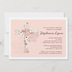Chicas de la Cruz Floral Rosa Moderna Invitación a