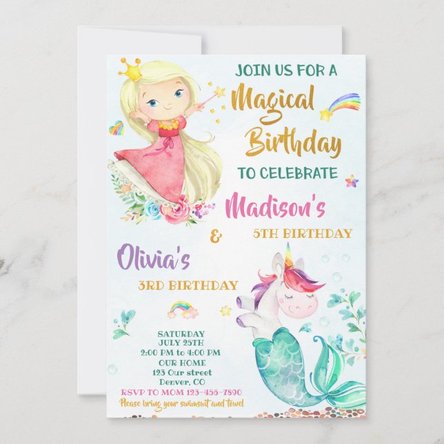 Chicas de la invitación al cumpleaños de Mermicorn (Anverso)
