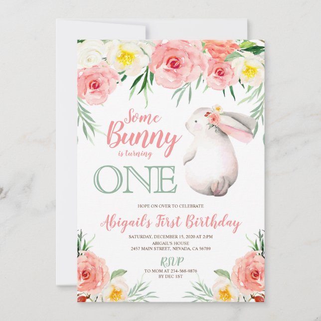 Chicas de la invitación de cumpleaños de conejo fl (Anverso)