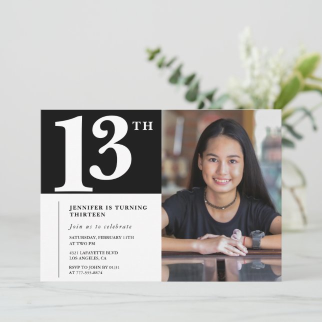 Chicas de Moda de invitación a los 13 años de negr (Anverso de pie)