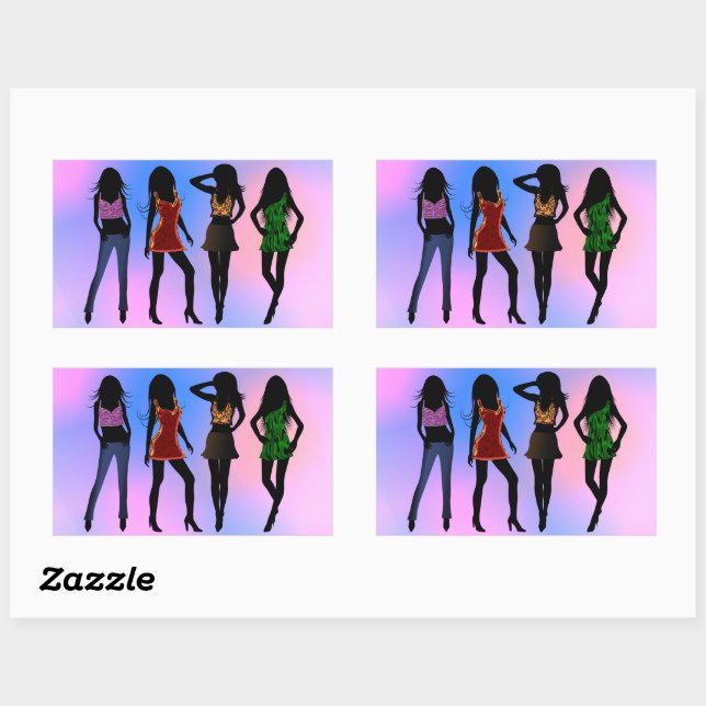 Chicas de moda Posando modelos Pegatinas Rectangle (Hoja)