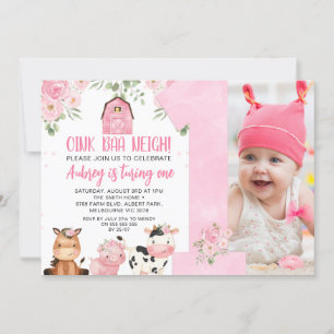 Chicas de Pink Oink Baa Neigh Invitación de cumple