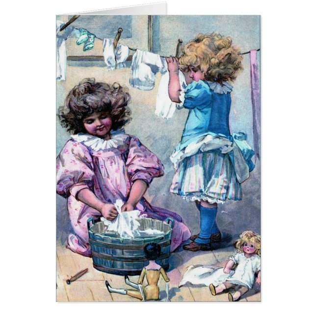 Chicas de pintura de época lavando ropa día de lav (Frente)