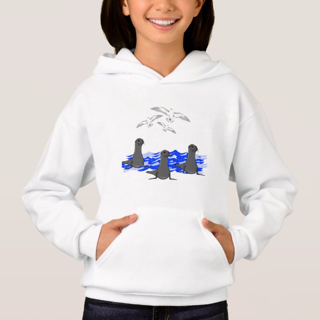 Chicas de Sea Lions Ocean & Seagulls Hoodie (Anverso)