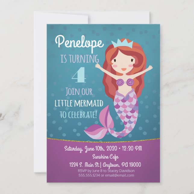 Chicas de Sirena Invitación de cumpleaños Purple W (Anverso)