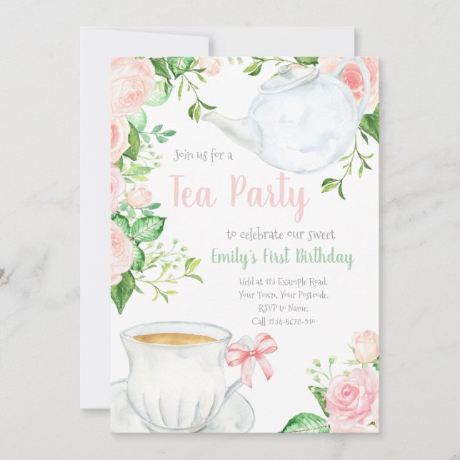 Chicas de té Fiesta invitación de cumpleaños, tete (Anverso)