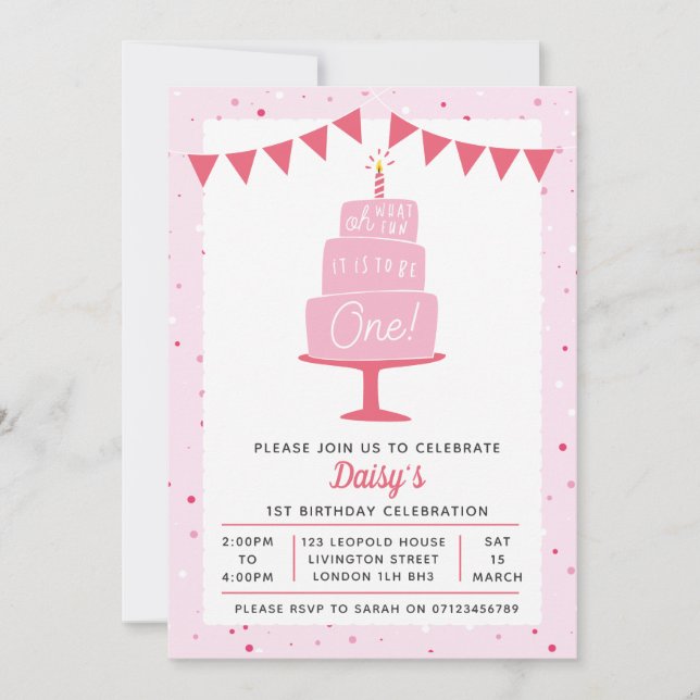 Chicas de Torta de Cumpleaños Primera invitación d (Anverso)