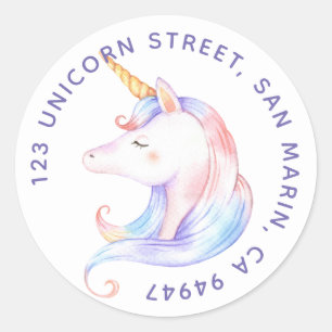 Chicas de Unicornio con el arcoiris   Etiqueta de 