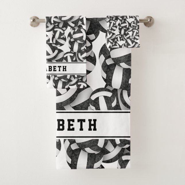 chicas de voleibol llaman blanco negro atlético (In situ)