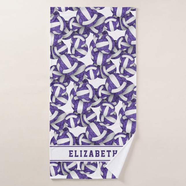 Chicas de voleibol patrón púrpura personalizado (Toalla de baño)