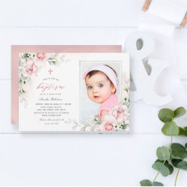 Chicas del bautismo | Invitación a acuarela rosada