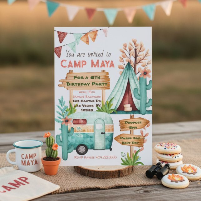 Chicas del Boho acampan fiesta de sueño Invitación (Subido por el creador)