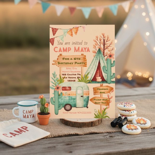 Chicas del Boho acampan fiesta de sueño Invitación (Subido por el creador)