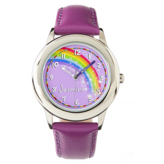 Chicas divertidos arco iris morado nombre reloj de (Anverso)