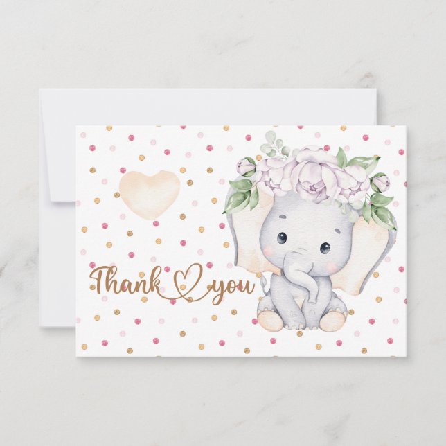 Chicas elefante ducha bebé tarjeta de agradecimien (Anverso)