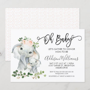 Chicas Elefante Y Foliage Invitación A Baby Shower