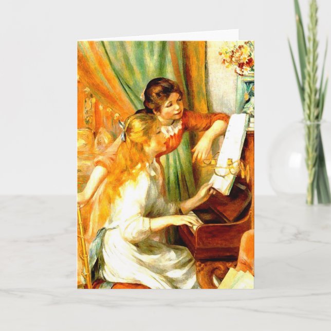 Chicas en la tarjeta de felicitación del piano (Anverso)