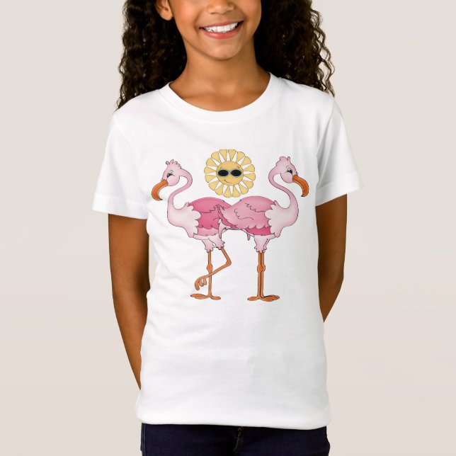 Chicas Flamingo color rosa playa linda camiseta (Anverso)