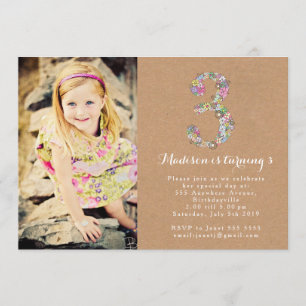 Chicas Floral 3er cumpleaños invitación a fiesta