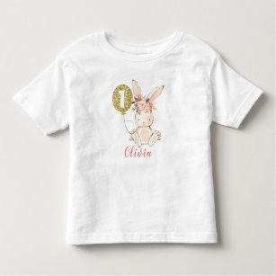 Chicas Floral Bunny Primer cumpleaños camiseta