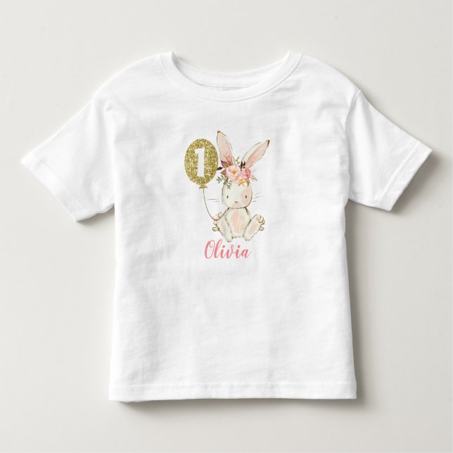 Chicas Floral Bunny Primer cumpleaños camiseta (Anverso)