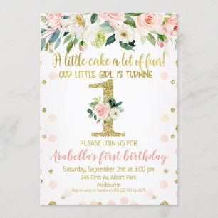 Chicas Floral de oro rosado Invitación de primer c