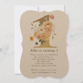 Chicas Floral Dorada Primera Invitación a fiesta d