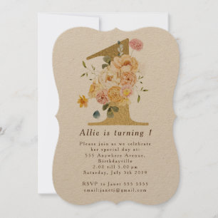 Chicas Floral Dorada Primera Invitación a fiesta d