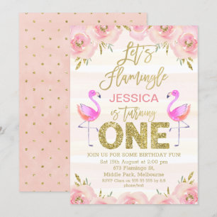 Chicas floral flamingo invitación para el primer c