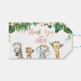 Chicas Floral Foliage Safari Animales etiqueta de