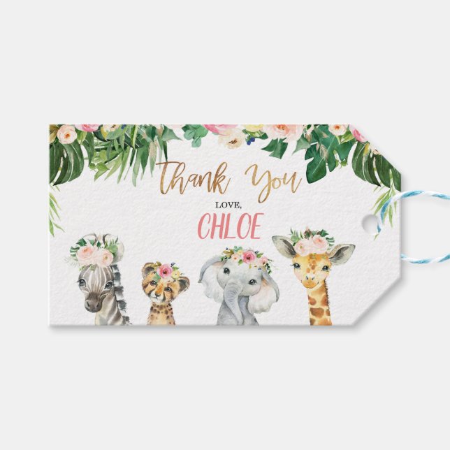 Chicas Floral Foliage Safari Animales etiqueta de  (Frente (Horizontal))