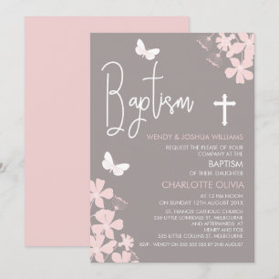 Chicas Floral Y Mariposas Baptismo Invitación