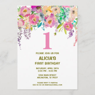 Chicas florales acuarelas Invitación de primer cum