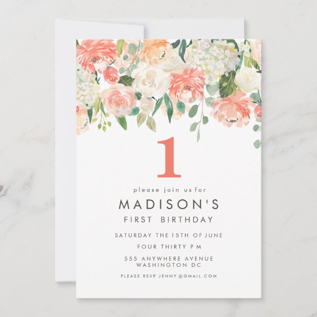 Chicas florales con pintura suave Invitación de cu (Anverso)