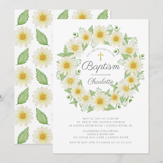 Chicas florales de margarita fresca invitación al  (Anverso / Reverso)
