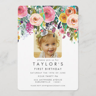 Chicas florales pintados Invitación a foto de prim