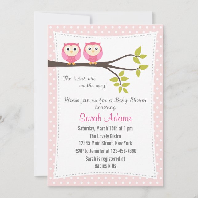 Chicas gemelos Baby Shower Invitación rosa (Anverso)