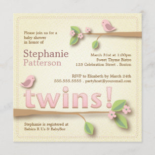 Chicas gemelos Birdie Invitación a Baby Shower