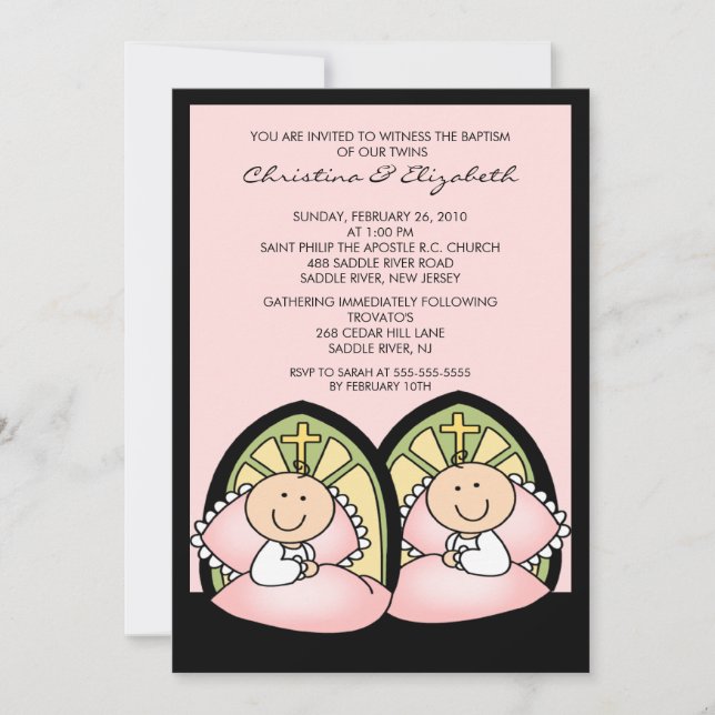 Chicas gemelos cortos bautizan invitación a la cri (Anverso)