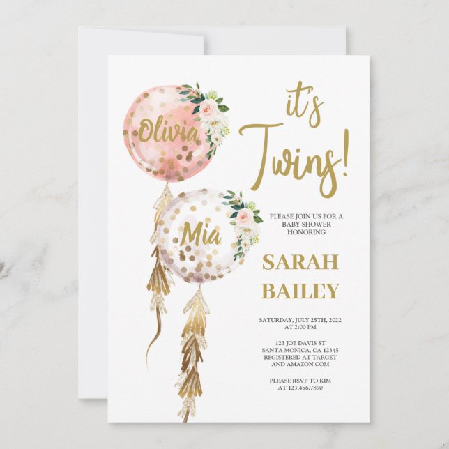 Chicas gemelos de invitaciones a Baby Shower (Anverso)