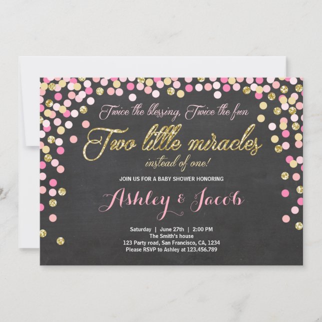 Chicas gemelos de invitaciones a Baby Shower Rosa  (Anverso)