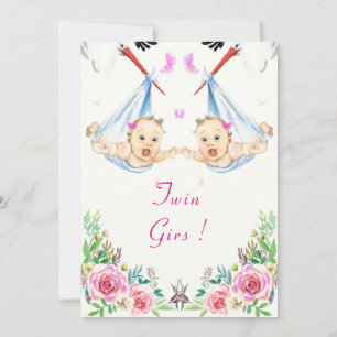 ¡Chicas gemelos! Invitación a Baby Shower de Stork