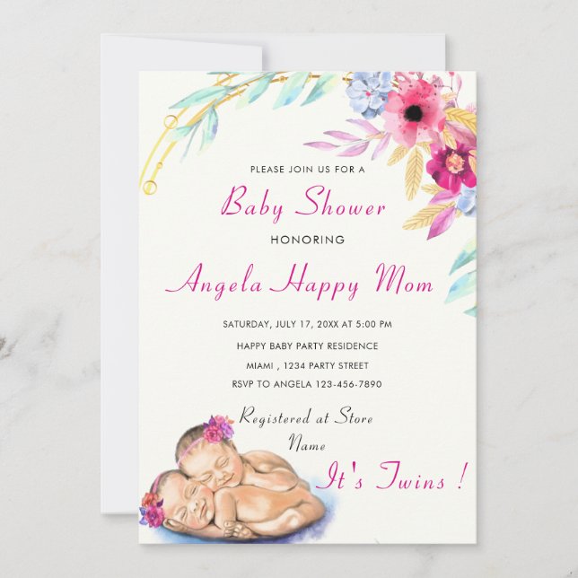 ¡Chicas gemelos! Invitación a Baby Shower de Sweet (Anverso)
