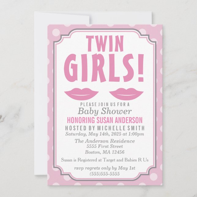 ¡Chicas gemelos! Invitación de Baby Shower (Anverso)