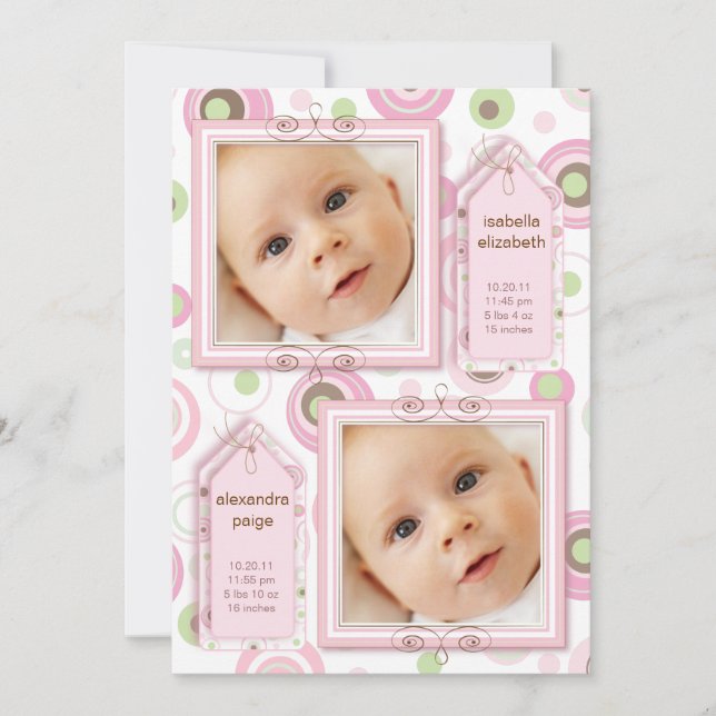 Chicas gemelos rosados de Polka Dot Invitación de  (Anverso)