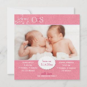 Chicas gemelos rosados foto anuncio de nacimiento