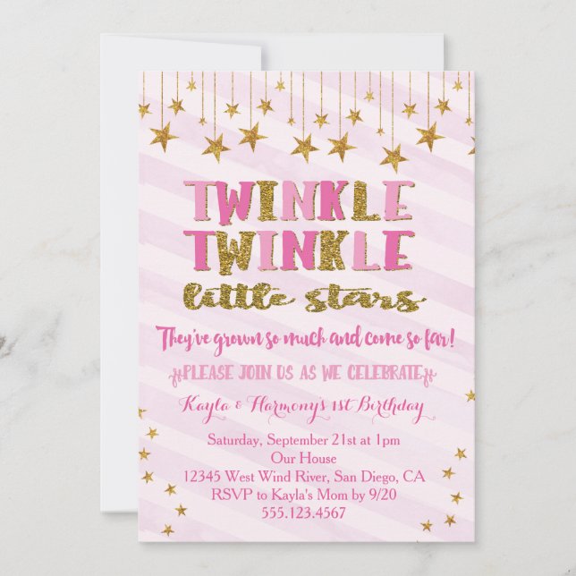Chicas gemelos Twinkle Twinkle Invitación a la Est (Anverso)