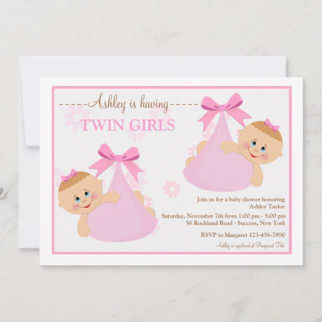 Chicas gemelos une invitación a Baby Shower (Anverso)