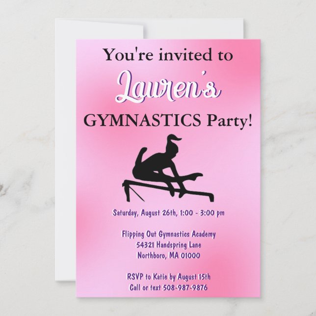 Chicas Gimnasia Rosa Invitación a fiesta de cumple (Anverso)